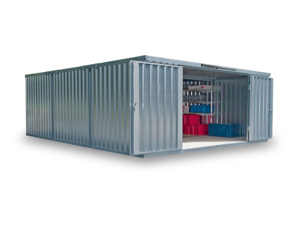 FLADAFI Materialcontainer-Kombination MC 1560, verzinkt, zerlegt, Holzfußboden, Doppelflügeltür (symmetrisch) auf der 5 m Seite, F15600301-F911