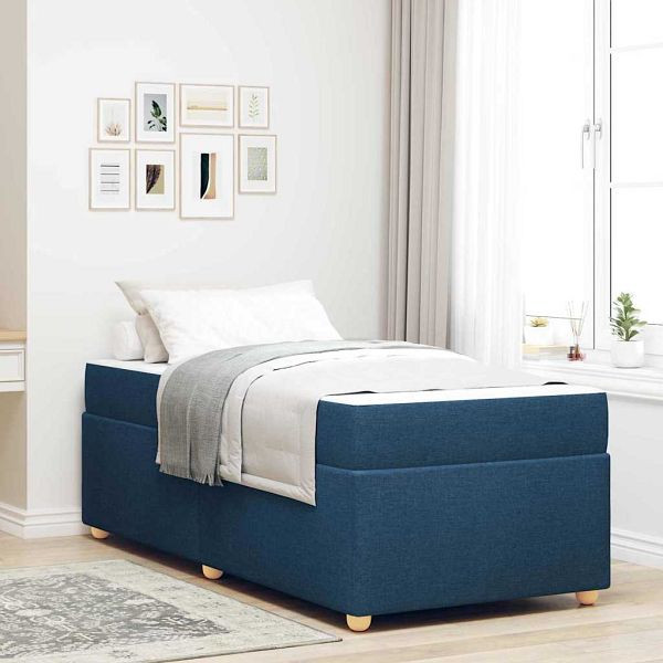 vidaXL Bettgestell mit Matratze Blau 90 x 190 cm Stoff, 3399327