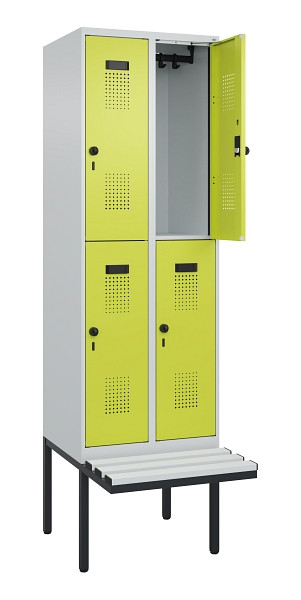 C+P Doppelstock-Spind Evolo PLUS, Bank, 4 Fächer, 2120x600x815mm, 7035/0024, Drehriegel, Sitzfläche Kunststoff, 0493407-20 S10096