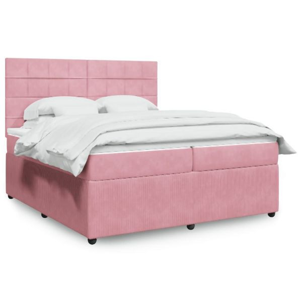 vidaXL Boxspringbett mit Matratze Rosa 200x200 cm Samt, 3294735