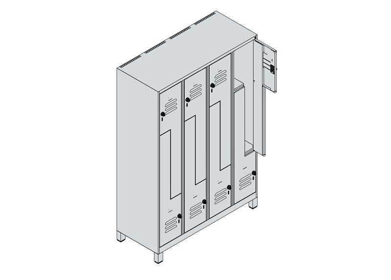 Eurokraft Z-Spind 3 Abteile - Garderobenschrank Lichtgrau, 870mm Breite