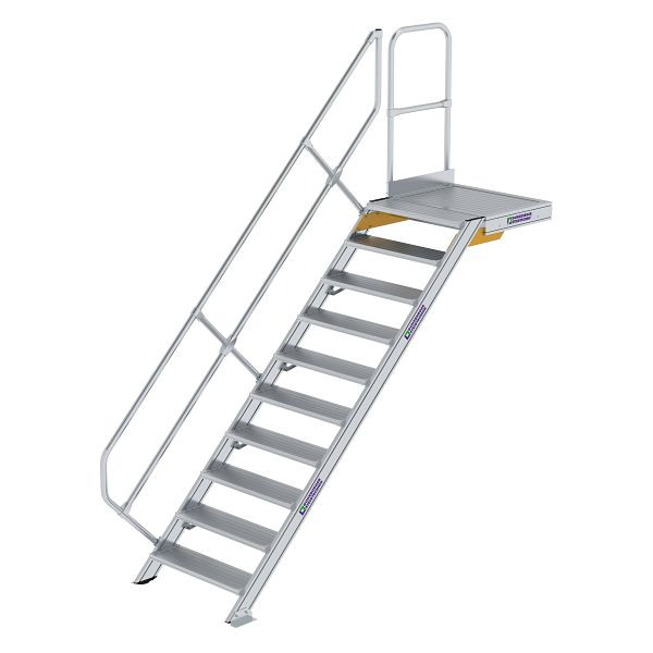 Munk Günzburger Steigtechnik Treppe mit Plattform 45° Stufenbreite 800 mm 10 Stufen Aluminium geriffelt, 600450