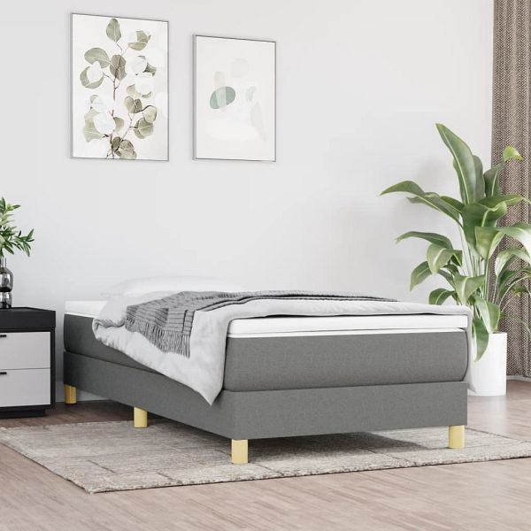 vidaXL Boxspringbett mit Matratze Dunkelgrau 90x190 cm Stoff, 3144136