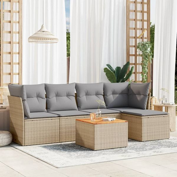 vidaXL 6-tlg. Garten-Sofagarnitur mit Kissen Beige Poly Rattan, 3255947