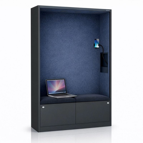 Jan Nowak Schrank mit Sitzfläche und Ruhezone SALLY MentalBox 1850 x 1150 x 400 mm, Anthrazit, Dunkelblau, 2080