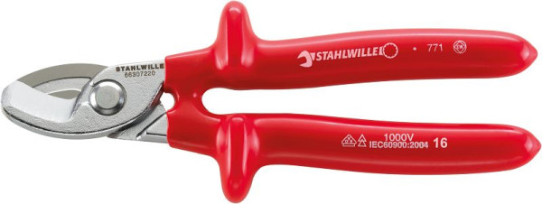 STAHLWILLE VDE-Kabelschere Nr.6630 VDE Länge 220 mm Kopf verchromt Griffe tauchisoliert, DIN EN 60900, isoliert 1000V AC/1000 V, 66307220