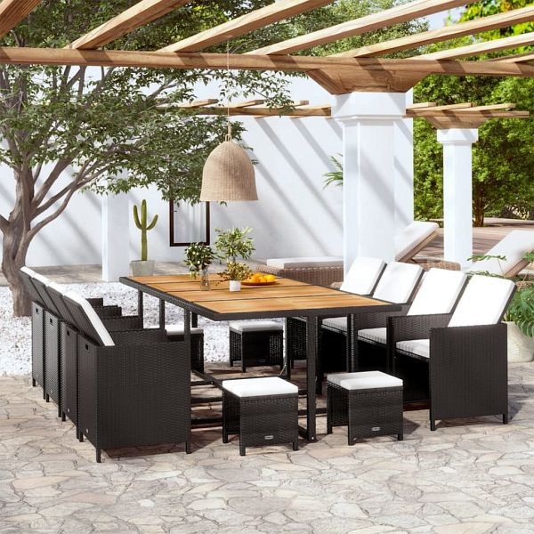 vidaXL 13-teilig Garten-Essgruppe Poly Rattan Akazienholz Schwarz, 42532