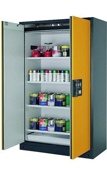 asecos Sicherheitsschrank Q-CLASSIC-90, Q90.195.120 in sicherheitsgelb RAL 1004 mit 4x Fachboden (Stahlblech), 30001-040-30006