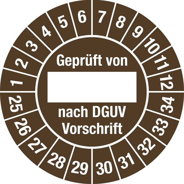Moedel Prüfplakette Geprüft...DGUV Vorschrift, 2025-2034, Folie, Ø 25 mm, VE: 10 Stück/Bogen, 106324