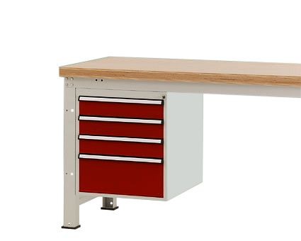 Manuflex Gehäuse-Unterbau PROFI, Nutzhöhe 500 mm mit 4 Schubfächern, für Werkbanktiefe 700 mm, Rubinrot, ZB4831.3003
