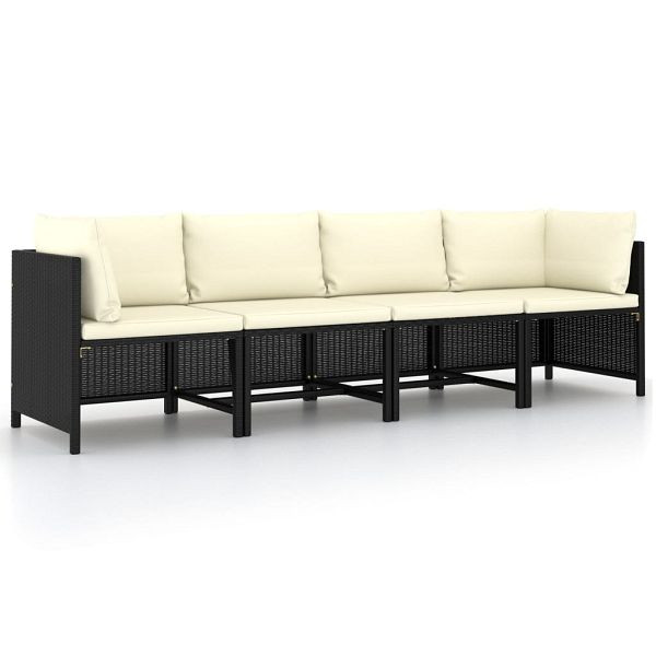vidaXL 4-Sitzer-Gartensofa mit Auflagen Schwarz Poly Rattan, 313515