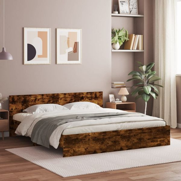 vidaXL Bettgestell mit Kopfteil Räuchereiche 160x200 cm, 3207473