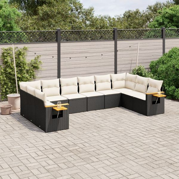 vidaXL 10-tlg. Garten-Sofagarnitur mit Kissen Schwarz Poly Rattan, 3259564