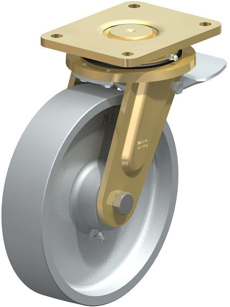 Blickle LS-G 250K-ST Stahlgeschweißte Schwerlast-Lenkrolle, schwere Drehkranz-Ausführung mit Feststeller, Guss, Grau, 683524