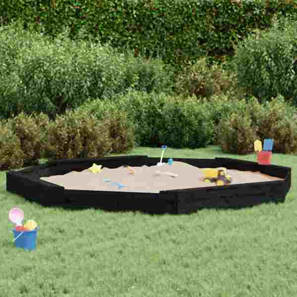 vidaXL Sandkasten mit Sitzen Schwarz Achteck Massivholz Kiefer, 825027