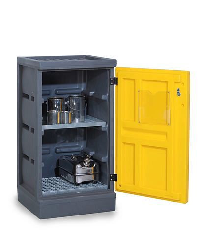 DENIOS Umweltschrank PolyStore PS 611-1.1, B 610 mm, 1 Wanne, 1 verzinktes Gitterrost, 248948