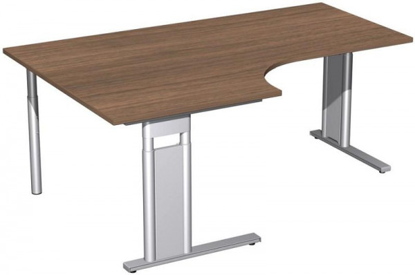 geramöbel PC-Schreibtisch links höhenverstellbar, C Fuß Blende optional, 1800x1200x680-820, Nussbaum/Silber, N-647310-NS