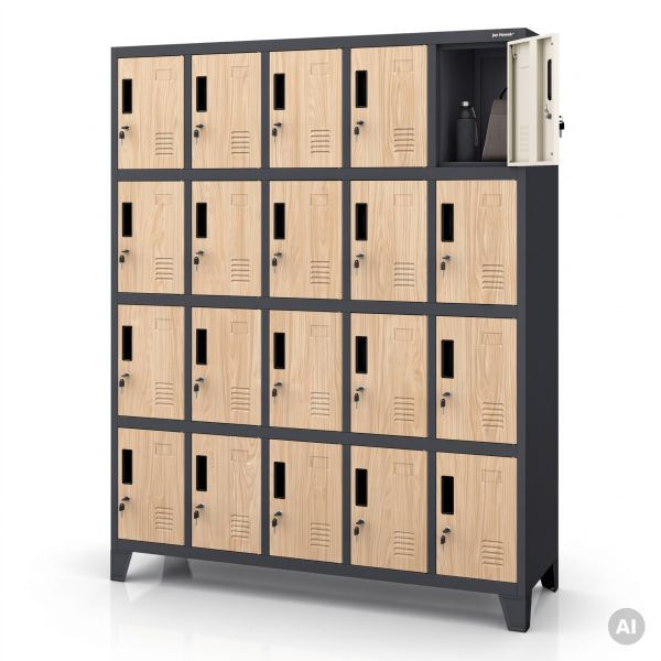 Jan Nowak Sozialschrank mit Schließfächern (BHP), Anthrazit / Sonoma-Eiche, 1360x1720x450 mm, ROBERT Eco Design, 2252