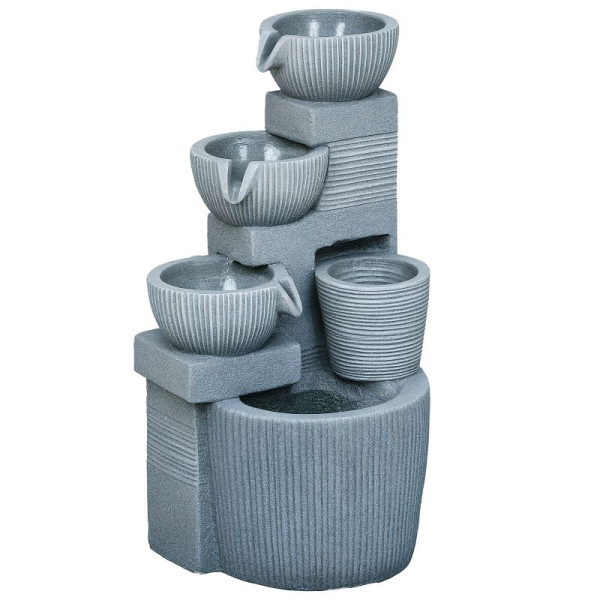 Outsunny Gartenbrunnen, Naturoptik, 4-stufig, Solarbetrieb, LEDs, 57 cm Höhe, Dunkelgrau, 844-829V00CG