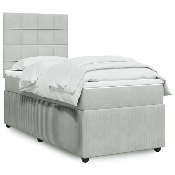 vidaXL Boxspringbett mit Matratze Hellgrau 80x200 cm Samt, 3292190