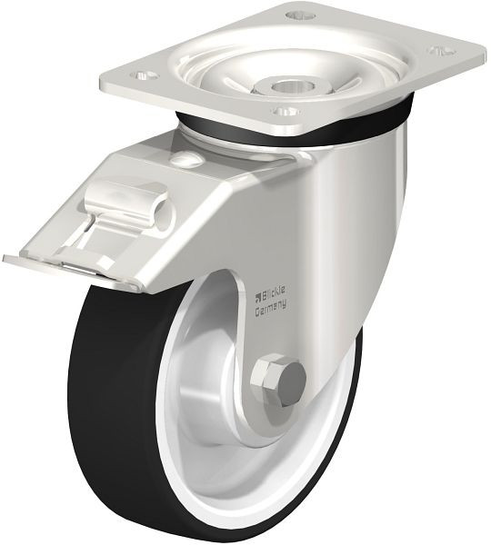 Blickle LKX-POTH 150XK-FI Edelstahl-Schwerlast-Lenkrolle mit Anschraubplatte & Feststeller, Thermoplastisches Polyurethan, Grau, 616474