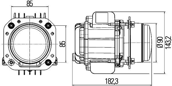 HELLA LED/DE-Hauptscheinwerfer, 90mm Performance Bi-LED L70, 24V, Einbau, ECE/E1 3352, Stecker: AMP, links/rechts, 1LL 010 820-871