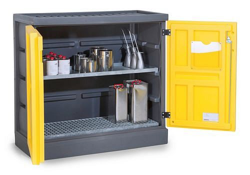 DENIOS Umweltschrank PolyStore PS 1211-1.1, B 1225 mm, 1 Wanne, 1 verzinktes Gitterrost, 248952