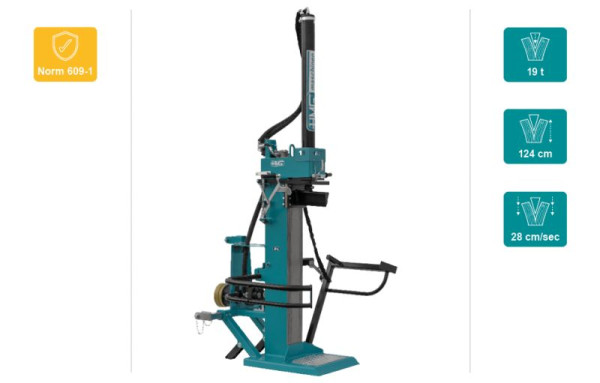 HMG Hydraulik Holzspalter HSP 19ML-ZD mit Zapfwellenanschluss über Graugusspumpe und E-Motor 6.5kw 400V, Spaltkraft 19t, Spalthöhe 124cm, 714 762