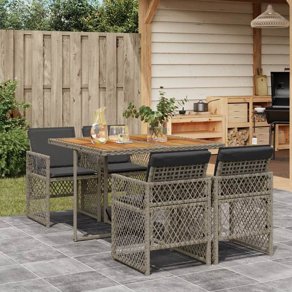 vidaXL 5-tlg. Garten-Essgruppe mit Kissen Grau Poly Rattan, UV-beständig, 3210722
