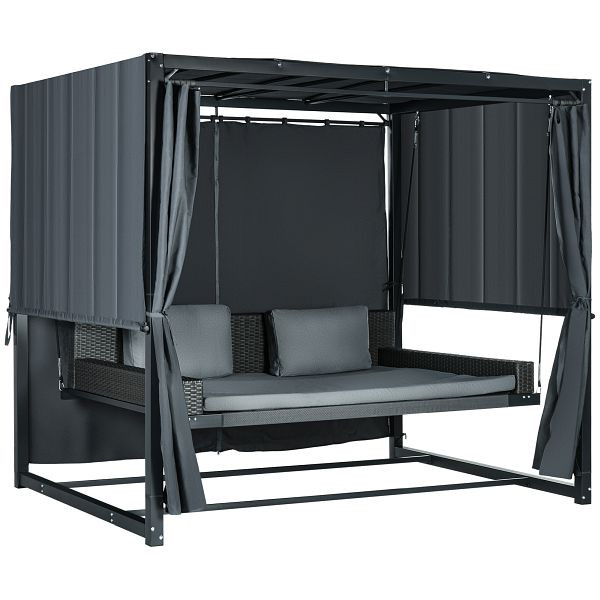 Outsunny Outdoor-Schaukelbett aus PE-Rattan mit Baldachin, inkl. Kissen, wetterbeständig, 235 cm x 180 cm x 210 cm, Grau, 84A-273V00CG