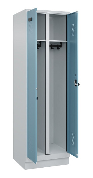 C+P Schwarz-Weiß-Spind Evolo PLUS, mit Sockel, 2 Abteile, 1950x600x500mm, 7035/0, 2406015 RDS Architekturblau, Drehriegel, 049022-20 S10009