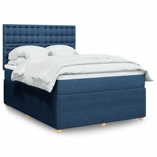 vidaXL Boxspringbett mit Matratze Blau 140x200 cm Stoff, 3292099