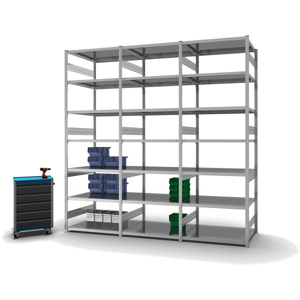 hofe Fachboden-Grundregal, 3000x800x1000 mm, 7 Fachebenen, verzinkt, 330 kg Fachlast, 2400 kg Feldlast, zweiseitige Bedienung, HZG30810AS