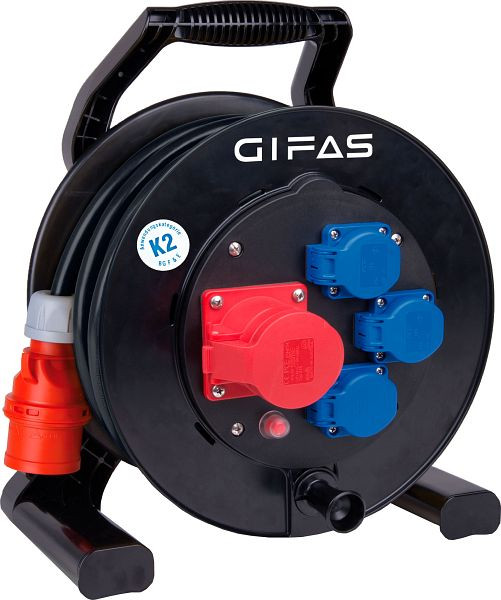 GIFAS Kunststoff-Leitungsroller Typ 512K2, 25 m H07RN-F Leitung 5x2,5 qmm, mit CEE-Stecker 400V/16A 5pol, 289725