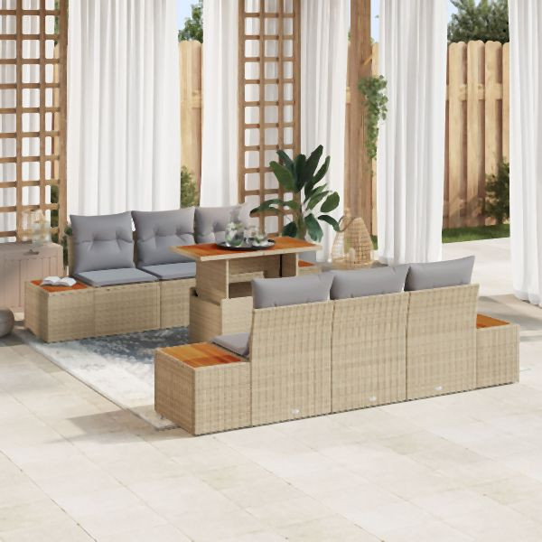 vidaXL Garten-Sofa-Set Set von 7 Beige, Grau, Braun, 3350032