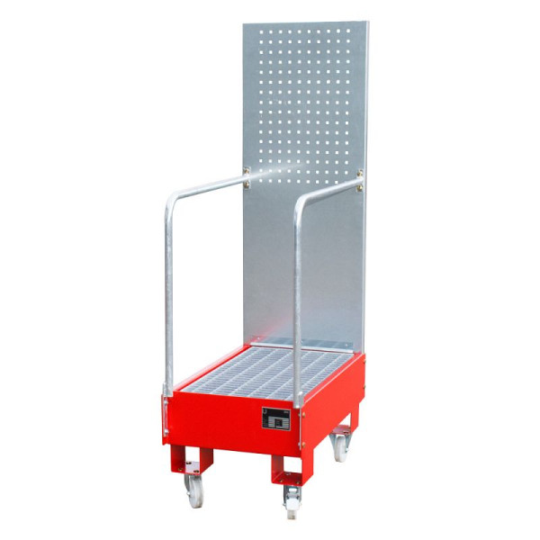 STEIN HGS Fahrbare Auffangwanne mit Lochplattenwand LPW, 60 Liter, RAL 3000 feuerrot, Höhe 1685mm, lackiert, 2x60 Liter Fass, Breite 500mm, 79205.0038