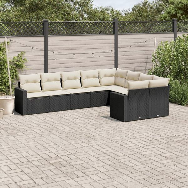 vidaXL 9-teilig Garten-Sofagarnitur mit Kissen Schwarz Poly Rattan, 3219426