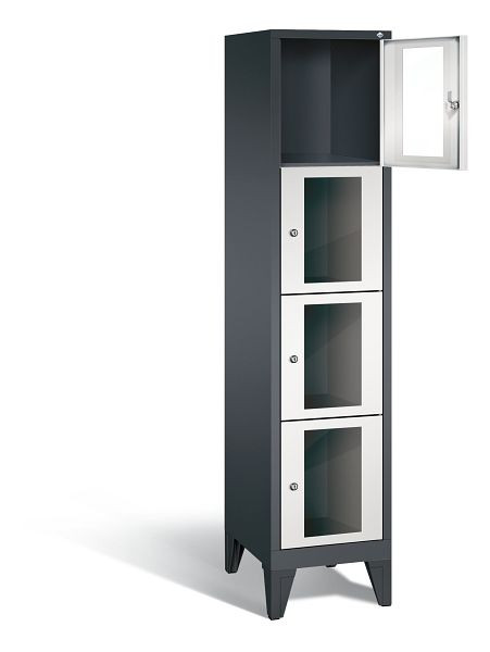 C+P Schließfachschrank Classic, H1850xB420xT500mm, Farbe: Schwarzgrau / Lichtgrau, 4 Fächer, 8010A124 S10013