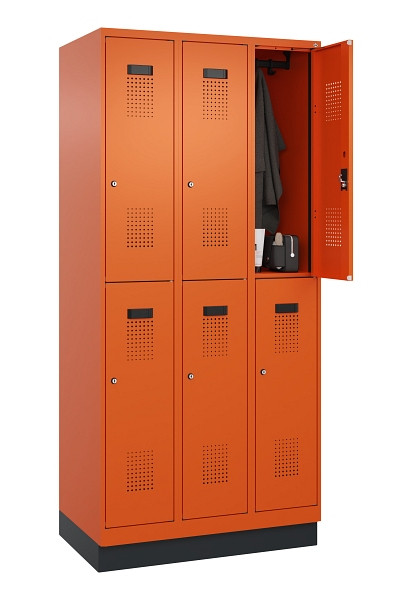 C+P Doppelstöckiger Spind Evolo PLUS, mit Sockel, 6 Fächer, 1950x900x500mm, 2004, Zylinderschloss, 049320-30 S10050