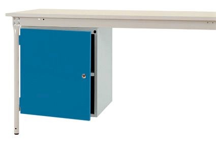 Manuflex Gehäuse-Unterbau stationär, Nutzhöhe 500 mm mit 1 Tür und Einlegeboden, für Tischtiefe 800 mm, lichtgrau/brillantblau, ZB4953.0002