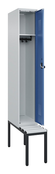 C+P Spind Evolo PLUS, 1 Abteile, 2120x300x815mm, 7035/5023, Haken 3, Drehriegel, Sitzfläche Kunststoff, Sitzbank, 0490507-10 S10062