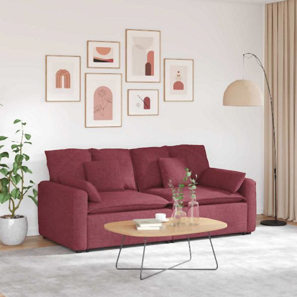 vidaXL Modulares Sofa mit Kissen Weinrot, 3321120, 8721158641342