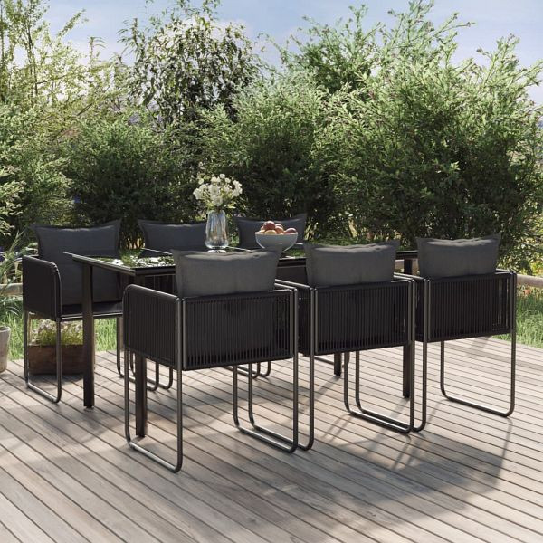 vidaXL 7-teilig Garten-Essgruppe Schwarz, Material: PE (Polyethylen) Rattan, pulverbeschichteter Stahl, 3156497