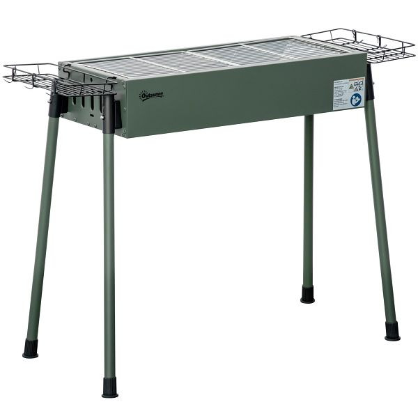 Outsunny Holzkohlegrill, 2x Grillrost, 1x Kohlegitter, 2x Seitenkorb, rostfreier Stahl, dunkelgrün, 94 x 39 x 70 cm, 846-112V00DG
