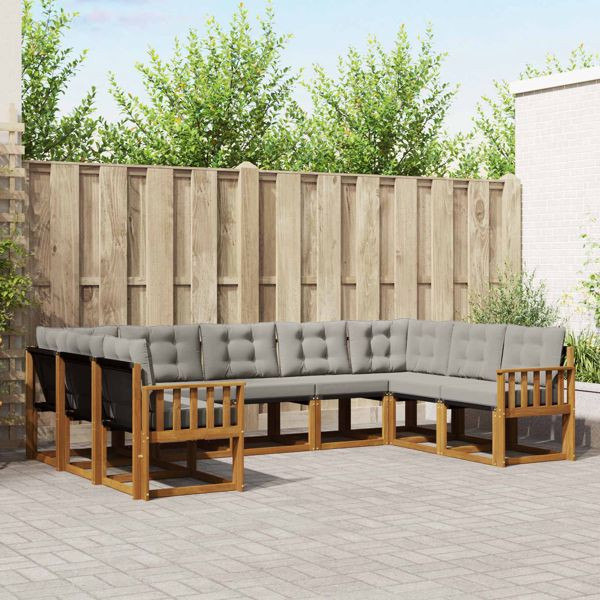 vidaXL Outdoor-Sofagarnitur mit Kissen 9-teilig Natürlich und Hellgrau, 3369046