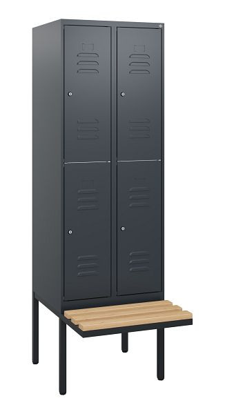 C+P Doppelstöckiger Spind Classic PLUS, 2 Abteile, 1950x600x815mm, 7016/7016, Zylinderschlösser, Buche-Sitzleisten, Sitzfläche, 0803405-20 S10042