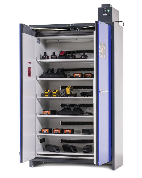 asecos Lithium-Ionen Akku-Ladeschrank, SmartStore-Pro, 6 Fachböden, Breite 1200 mm, 327441