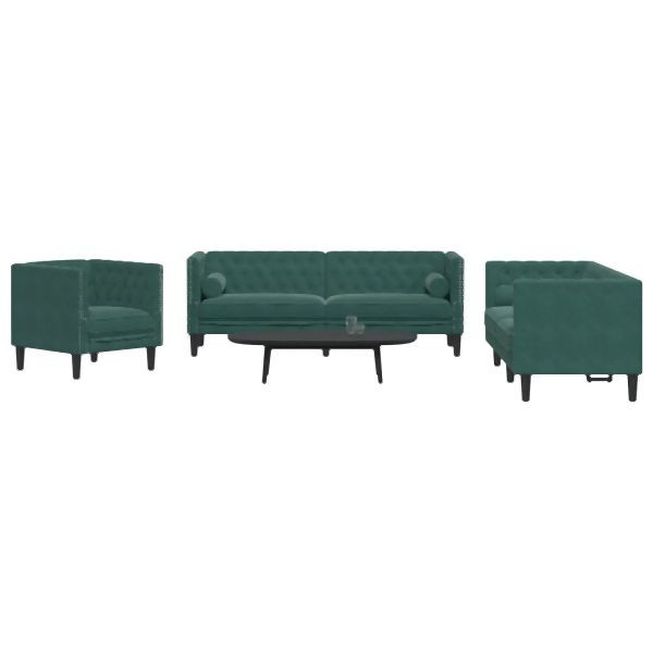 vidaXL 3-teilig Chesterfield-Sofa-Set mit Nackenrollen Dunkelgrün Samt, 3209283