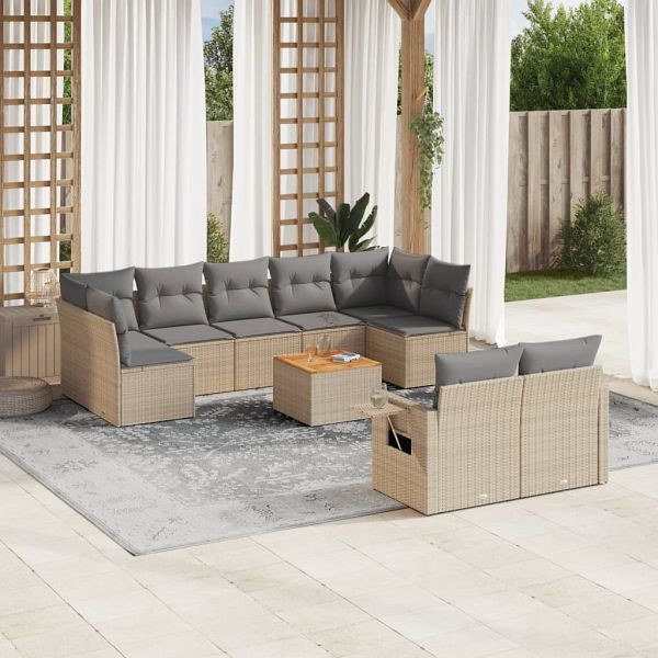 vidaXL 10-teilig Garten-Sofagarnitur mit Kissen Beige Poly Rattan, 3257046