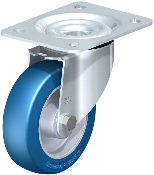 Blickle LK-ALBS 125K-3 Stahlblech-Lenkrolle, schwere Ausführung, mit Anschraubplatte, Blickle Besthane® Soft, Blau, 742698